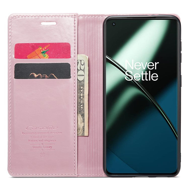 CASEME 003 Series For OnePlus 11 5G Case Leather Phone Cover with Wallet Stand - Pink