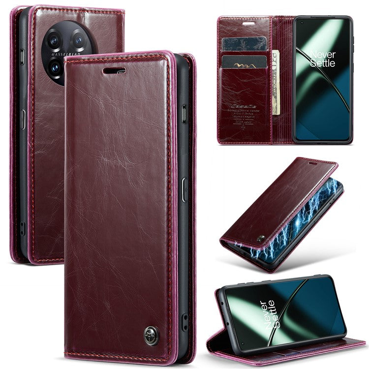 CASEME 003 Series For OnePlus 11 5G Case Leather Phone Cover with Wallet Stand - Wine Red