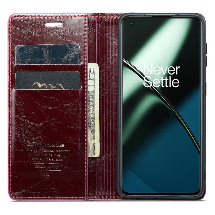 CASEME 003 Series For OnePlus 11 5G Case Leather Phone Cover with Wallet Stand - Wine Red