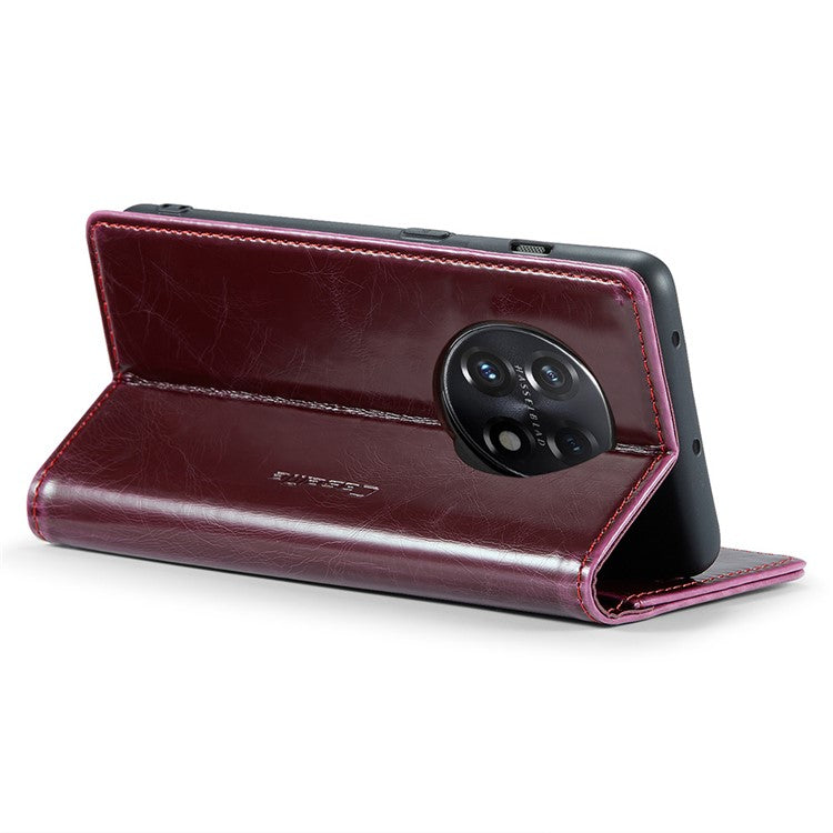 CASEME 003 Series For OnePlus 11 5G Case Leather Phone Cover with Wallet Stand - Wine Red