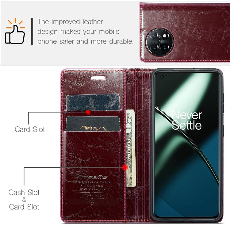 CASEME 003 Series For OnePlus 11 5G Case Leather Phone Cover with Wallet Stand - Wine Red