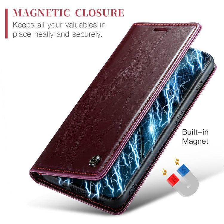 CASEME 003 Series For OnePlus 11 5G Case Leather Phone Cover with Wallet Stand - Wine Red