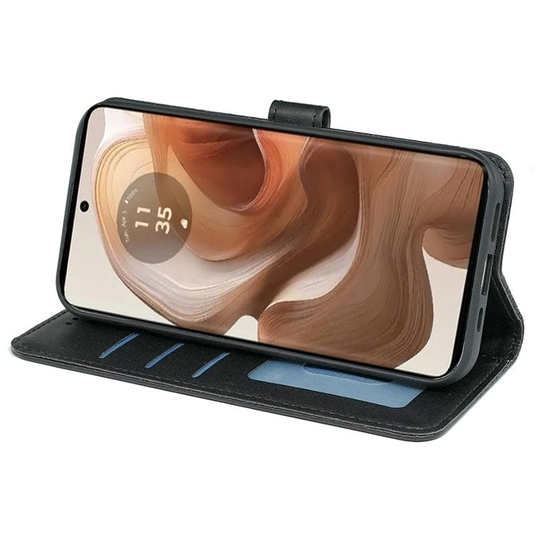 For Motorola Edge 50 Ultra 5G / Moto X50 Ultra 5G Phone Case Cubic Grid Imprint PU Leather Folio Flip Cover - Black