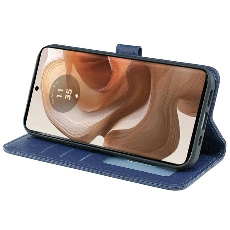 For Motorola Edge 50 Ultra 5G / Moto X50 Ultra 5G Phone Case Cubic Grid Imprint PU Leather Folio Flip Cover - Blue