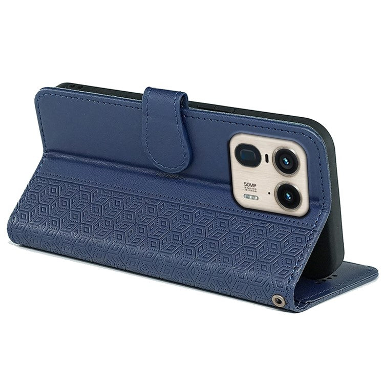 For Motorola Edge 50 Ultra 5G / Moto X50 Ultra 5G Phone Case Cubic Grid Imprint PU Leather Folio Flip Cover - Blue