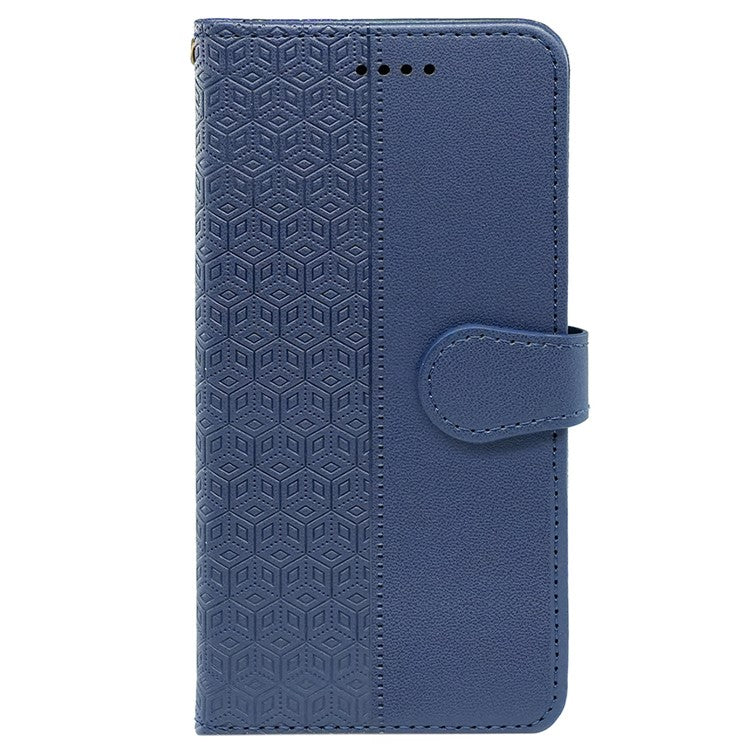 For Motorola Edge 50 Ultra 5G / Moto X50 Ultra 5G Phone Case Cubic Grid Imprint PU Leather Folio Flip Cover - Blue