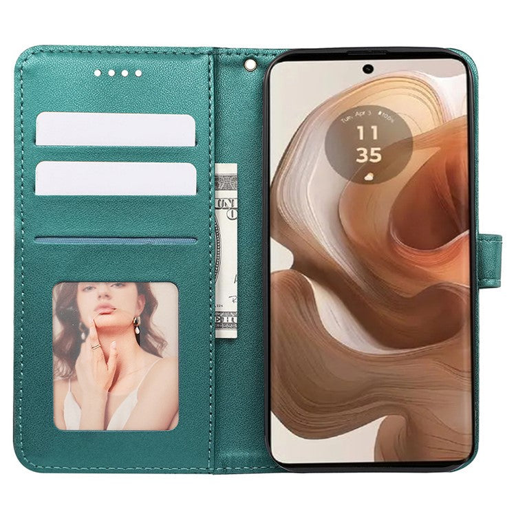 For Motorola Edge 50 Ultra 5G / Moto X50 Ultra 5G Phone Case Cubic Grid Imprint PU Leather Folio Flip Cover - Green