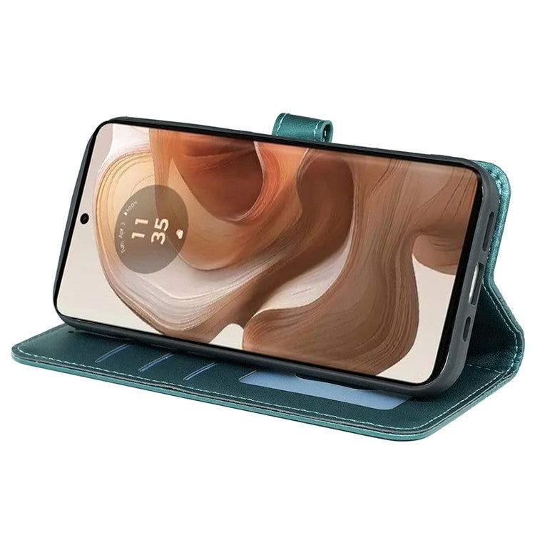 For Motorola Edge 50 Ultra 5G / Moto X50 Ultra 5G Phone Case Cubic Grid Imprint PU Leather Folio Flip Cover - Green