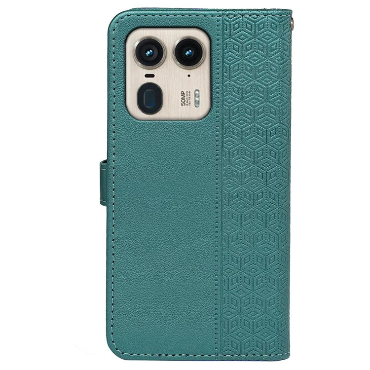 For Motorola Edge 50 Ultra 5G / Moto X50 Ultra 5G Phone Case Cubic Grid Imprint PU Leather Folio Flip Cover - Green