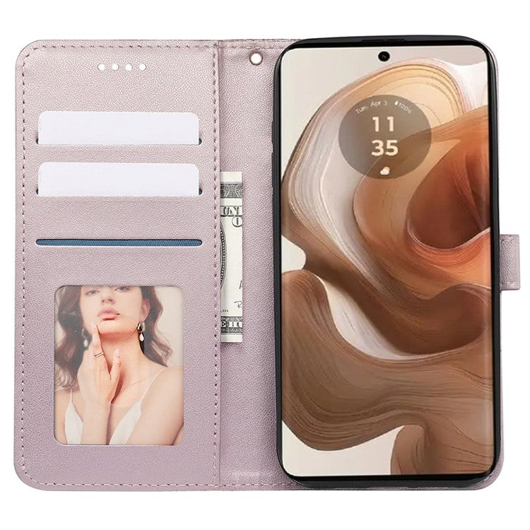 For Motorola Edge 50 Ultra 5G / Moto X50 Ultra 5G Phone Case Cubic Grid Imprint PU Leather Folio Flip Cover - Rose Gold