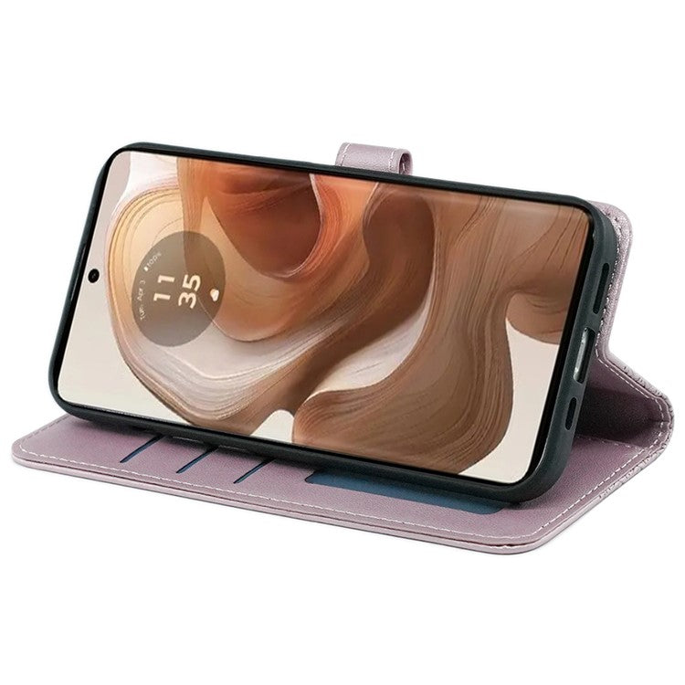 For Motorola Edge 50 Ultra 5G / Moto X50 Ultra 5G Phone Case Cubic Grid Imprint PU Leather Folio Flip Cover - Rose Gold