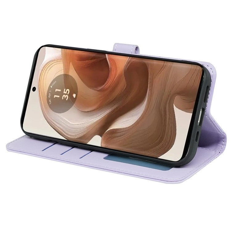 For Motorola Edge 50 Ultra 5G / Moto X50 Ultra 5G Phone Case Cubic Grid Imprint PU Leather Folio Flip Cover - Purple