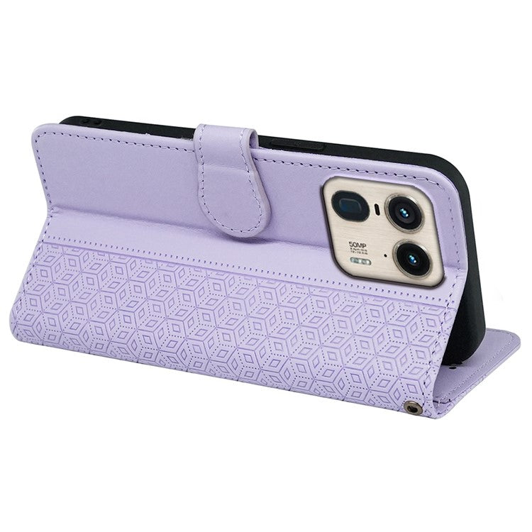 For Motorola Edge 50 Ultra 5G / Moto X50 Ultra 5G Phone Case Cubic Grid Imprint PU Leather Folio Flip Cover - Purple