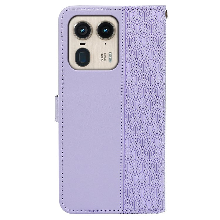 For Motorola Edge 50 Ultra 5G / Moto X50 Ultra 5G Phone Case Cubic Grid Imprint PU Leather Folio Flip Cover - Purple
