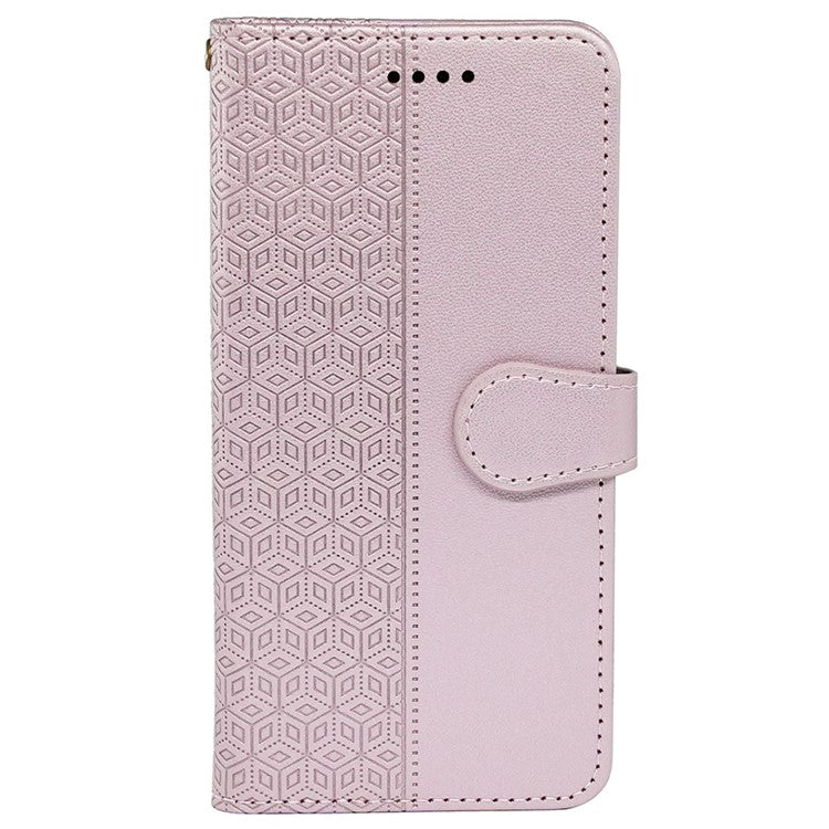 For Samsung Galaxy M15 5G / F15 5G Phone Case Cubic Grid Imprint PU Leather Wallet Cover - Rose Gold