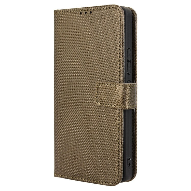 For TECNO Pova 6 4G Protective Case Diamond Texture Leather Phone Cover with Wallet - Brown