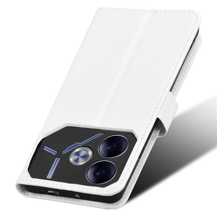For TECNO Pova 6 4G Protective Case Diamond Texture Leather Phone Cover with Wallet - White