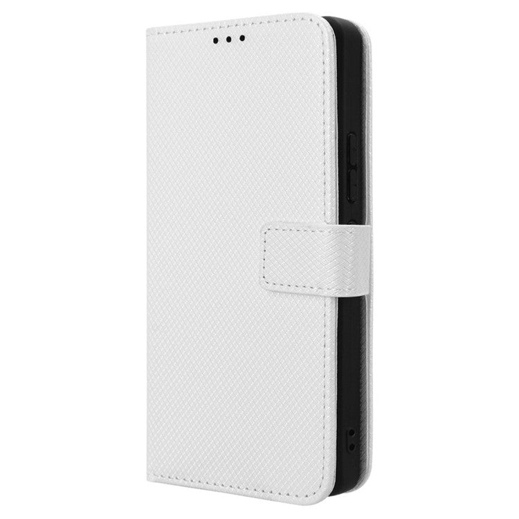 For TECNO Pova 6 4G Protective Case Diamond Texture Leather Phone Cover with Wallet - White