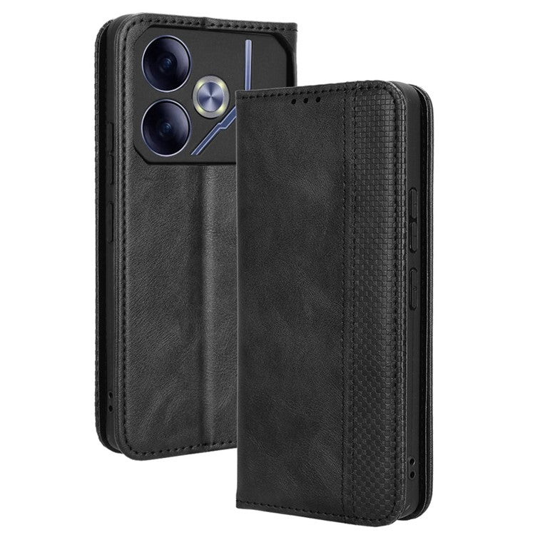 For TECNO Pova 6 4G Case Leather Magnetic Closure Phone Cover TPU Shockproof Inner Shell - Black