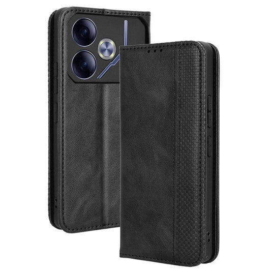 For TECNO Pova 6 4G Case Leather Magnetic Closure Phone Cover TPU Shockproof Inner Shell - Black