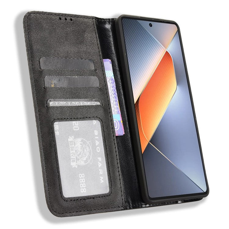 For TECNO Pova 6 4G Case Leather Magnetic Closure Phone Cover TPU Shockproof Inner Shell - Black