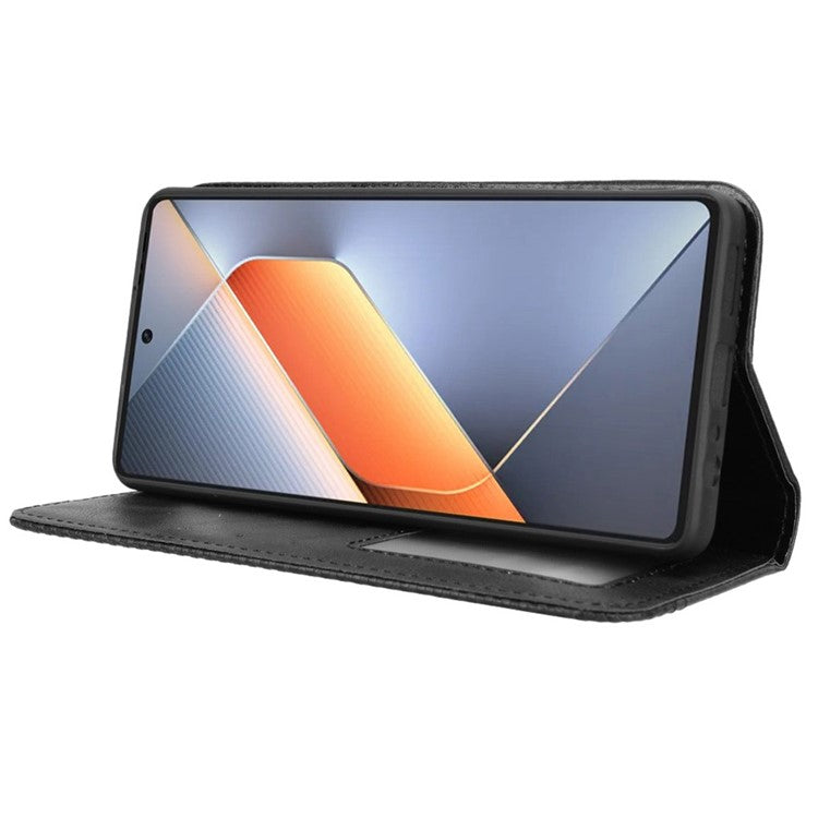 For TECNO Pova 6 4G Case Leather Magnetic Closure Phone Cover TPU Shockproof Inner Shell - Black