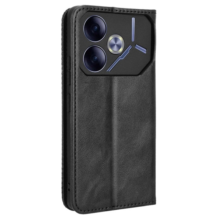 For TECNO Pova 6 4G Case Leather Magnetic Closure Phone Cover TPU Shockproof Inner Shell - Black