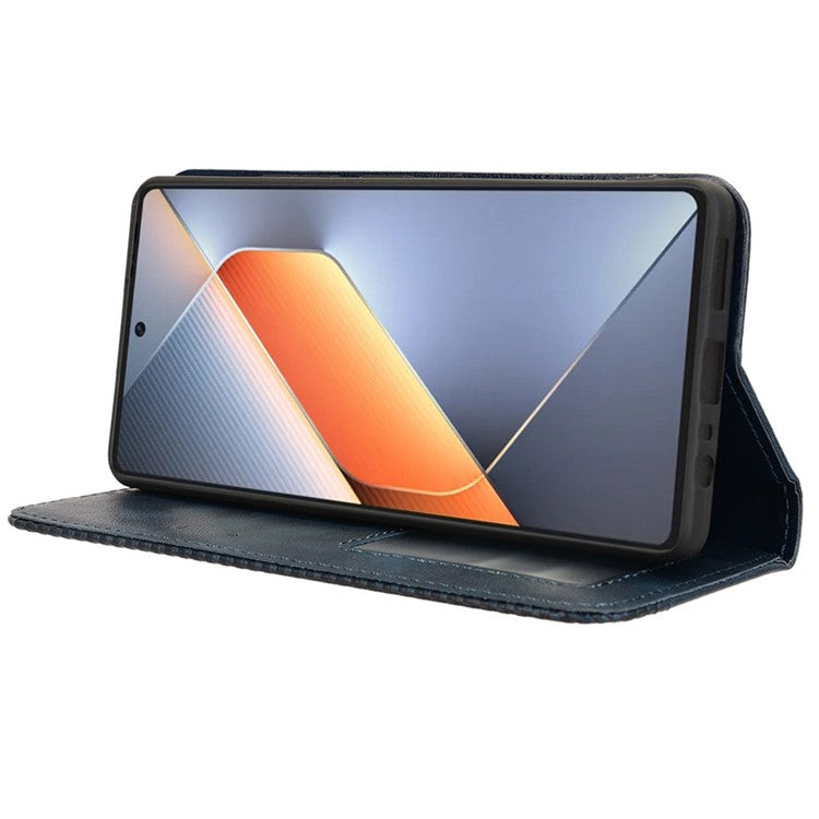 For TECNO Pova 6 4G Case Leather Magnetic Closure Phone Cover TPU Shockproof Inner Shell - Blue