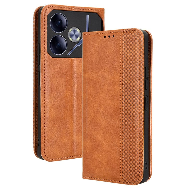 For TECNO Pova 6 4G Case Leather Magnetic Closure Phone Cover TPU Shockproof Inner Shell - Brown