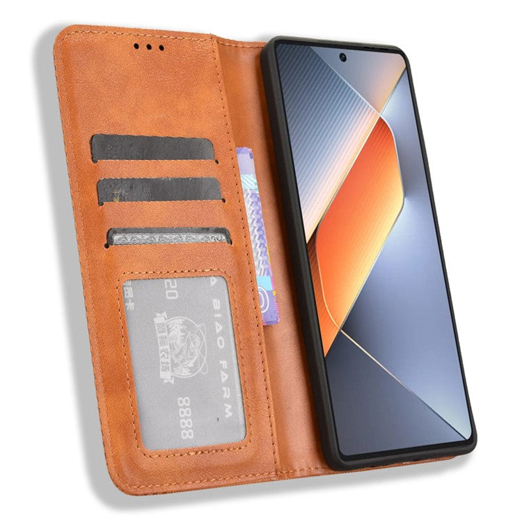 For TECNO Pova 6 4G Case Leather Magnetic Closure Phone Cover TPU Shockproof Inner Shell - Brown