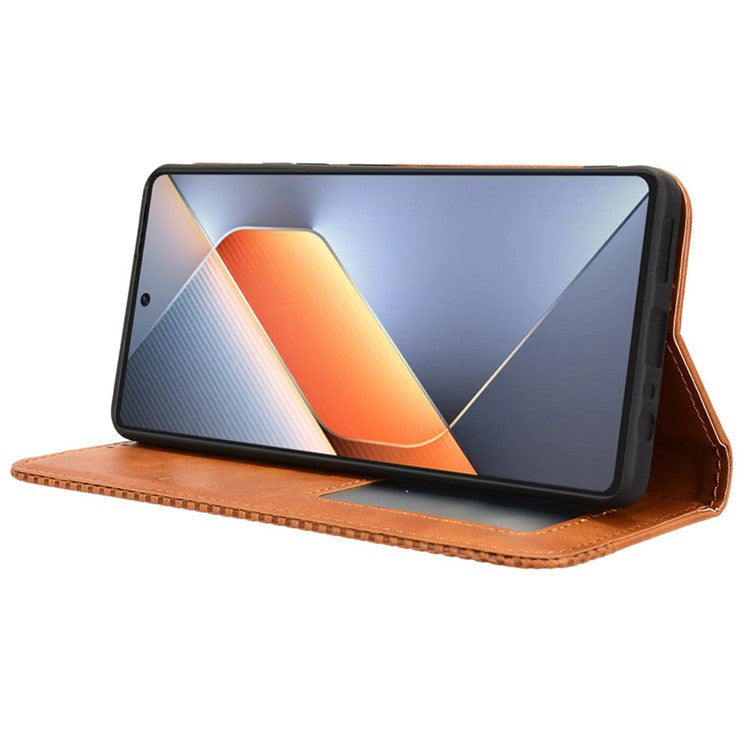 For TECNO Pova 6 4G Case Leather Magnetic Closure Phone Cover TPU Shockproof Inner Shell - Brown