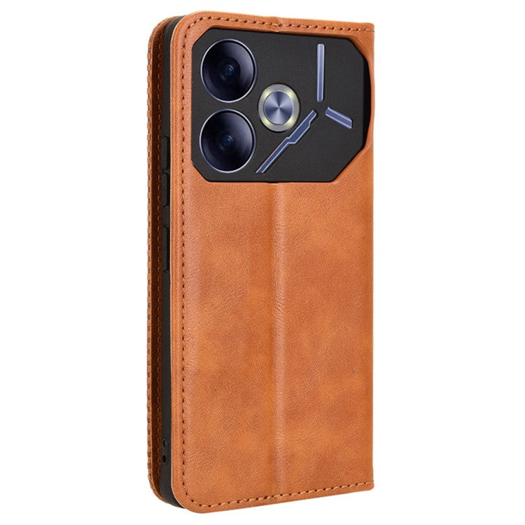 For TECNO Pova 6 4G Case Leather Magnetic Closure Phone Cover TPU Shockproof Inner Shell - Brown
