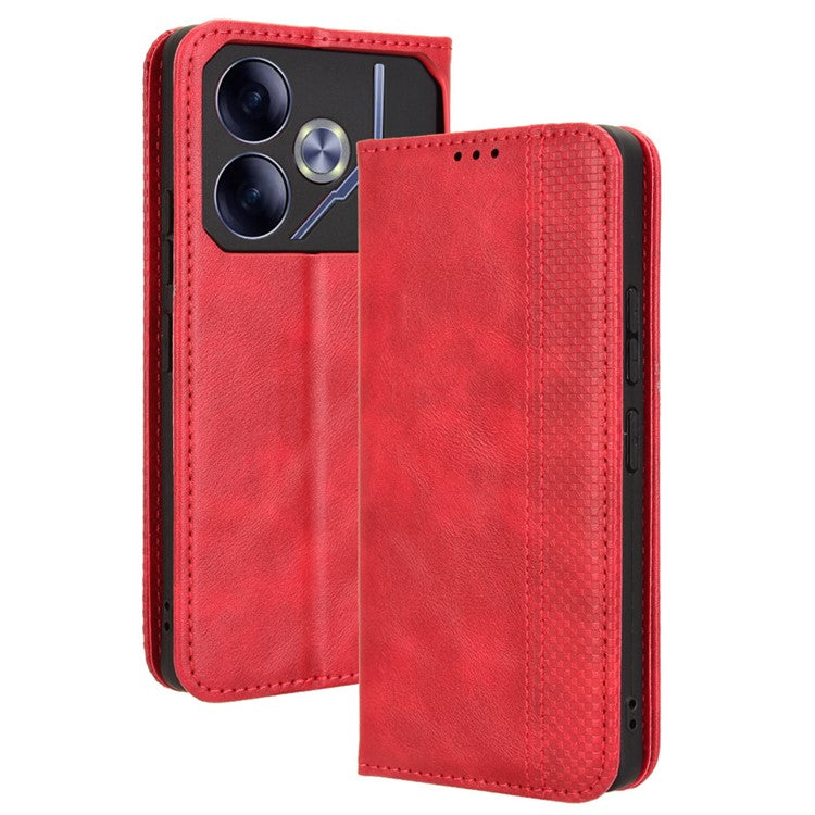For TECNO Pova 6 4G Case Leather Magnetic Closure Phone Cover TPU Shockproof Inner Shell - Red