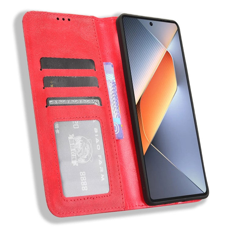 For TECNO Pova 6 4G Case Leather Magnetic Closure Phone Cover TPU Shockproof Inner Shell - Red