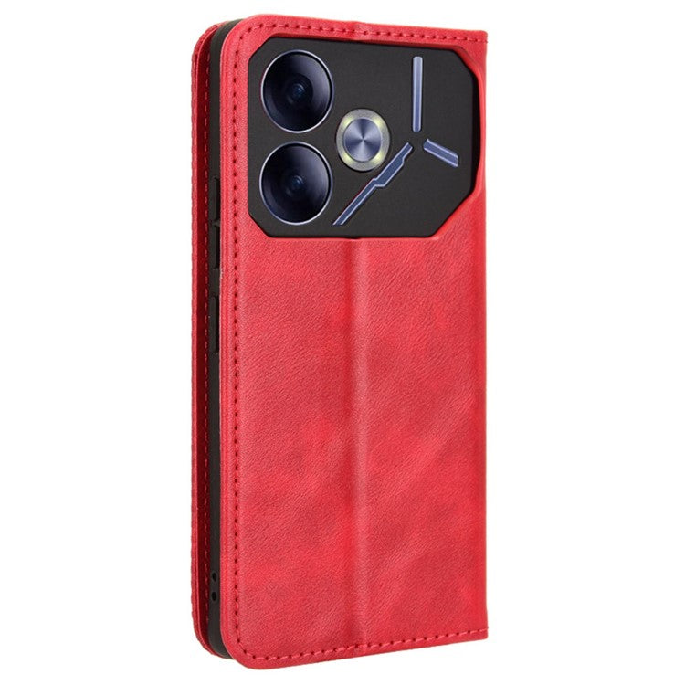 For TECNO Pova 6 4G Case Leather Magnetic Closure Phone Cover TPU Shockproof Inner Shell - Red