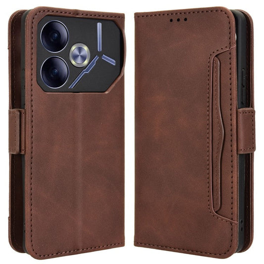 For TECNO Pova 6 4G Case Wallet Leather Phone Cover with Multiple Card Slots - Brown