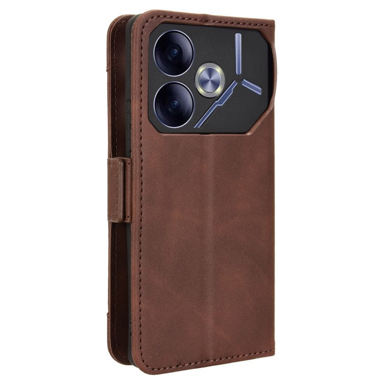 For TECNO Pova 6 4G Case Wallet Leather Phone Cover with Multiple Card Slots - Brown