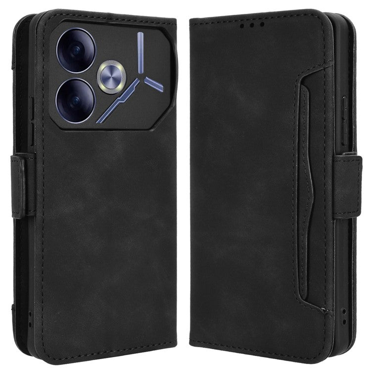 For TECNO Pova 6 4G Case Wallet Leather Phone Cover with Multiple Card Slots - Black