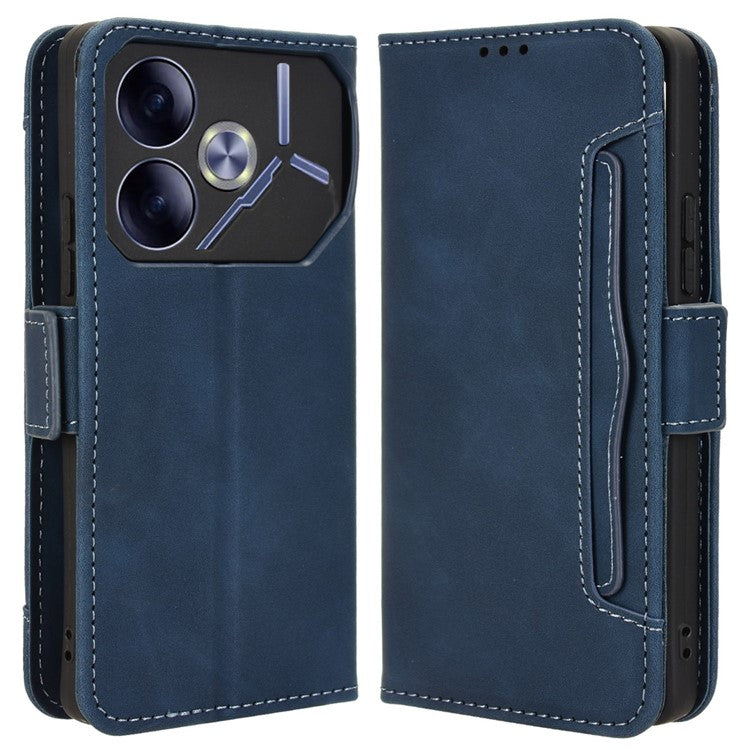 For TECNO Pova 6 4G Case Wallet Leather Phone Cover with Multiple Card Slots - Blue