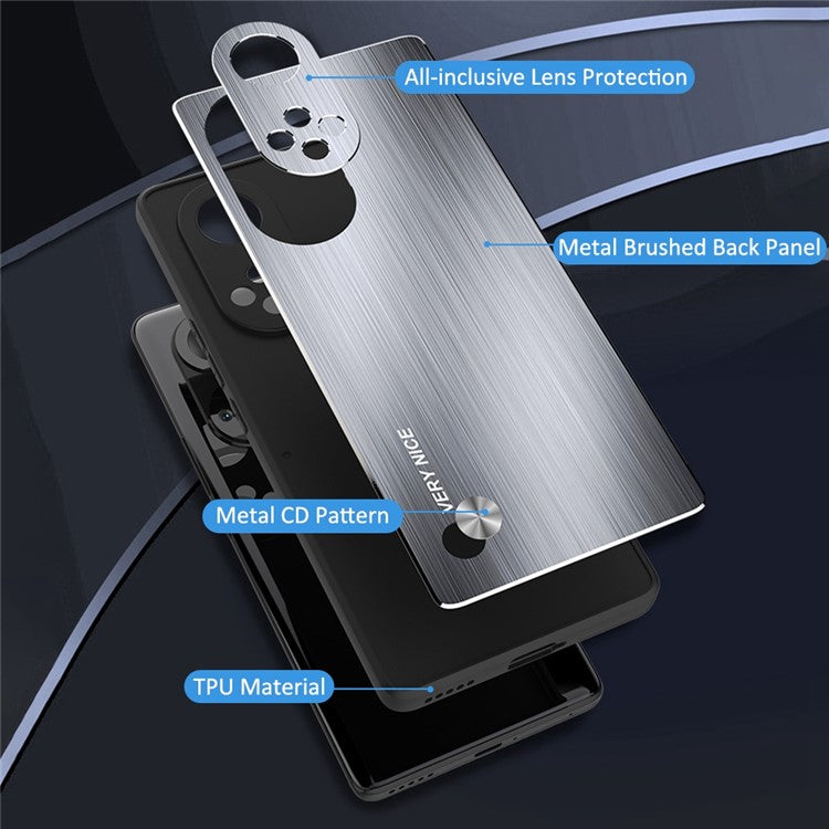 TPU + Aluminium Alloy Phone Case for Honor 50 Pro, Brushed Surface Anti-fall Mobile Phone Cover - Black