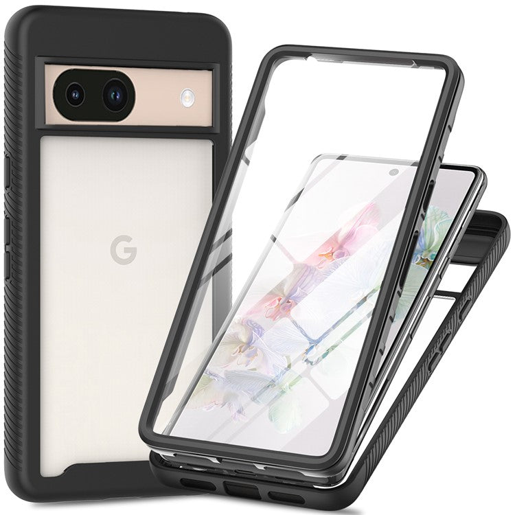 For Google Pixel 8a Case PC+TPU Clear Phone Cover with PET Screen Film All-Around Protection - Black