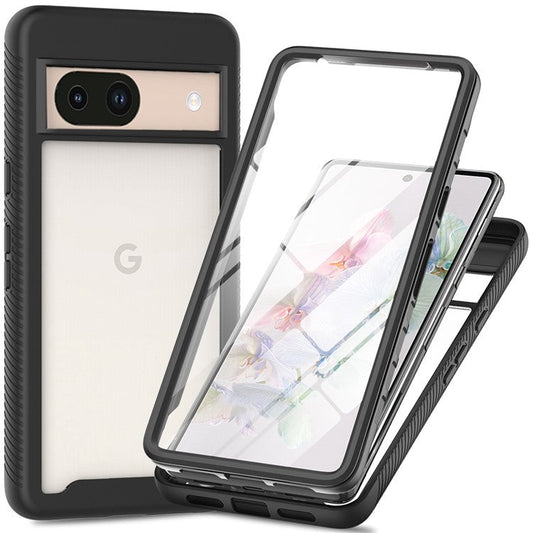 For Google Pixel 8a Case PC+TPU Clear Phone Cover with PET Screen Film All-Around Protection - Black