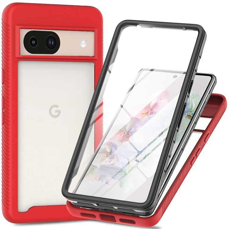 For Google Pixel 8a Case PC+TPU Clear Phone Cover with PET Screen Film All-Around Protection - Red