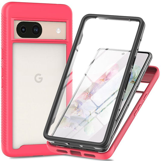 For Google Pixel 8a Case PC+TPU Clear Phone Cover with PET Screen Film All-Around Protection - Pink