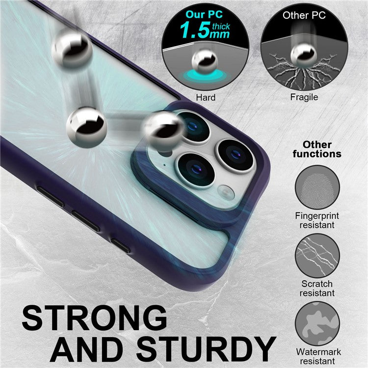 Combat X Mode Series for iPhone 16 Pro Case TPU Frame Clear PC Back Phone Cover - Purple