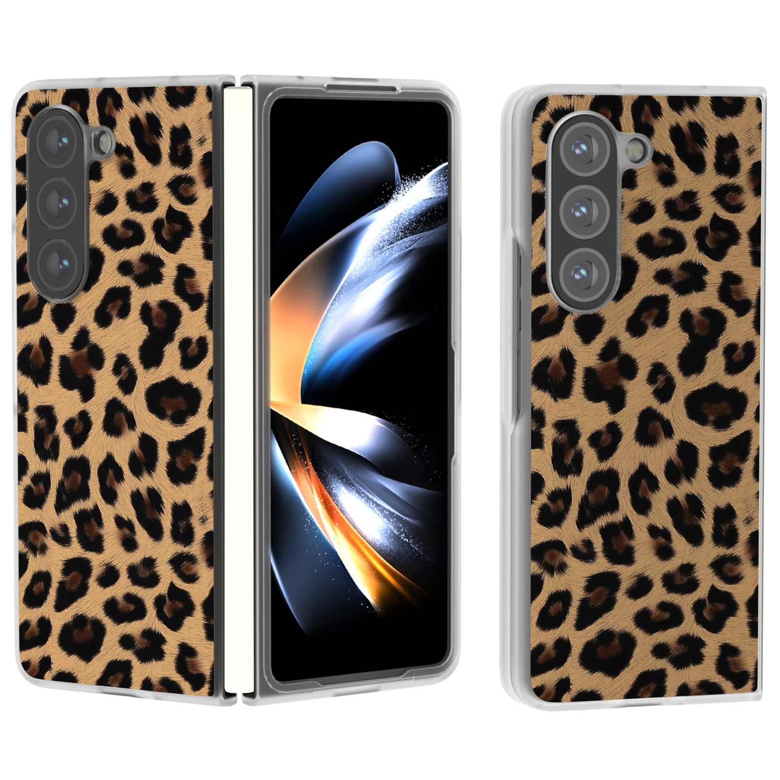For Samsung Galaxy Z Fold6 5G Case Leather+PC Non-Slip Phone Cover Leopard Pattern - Champagne Gold