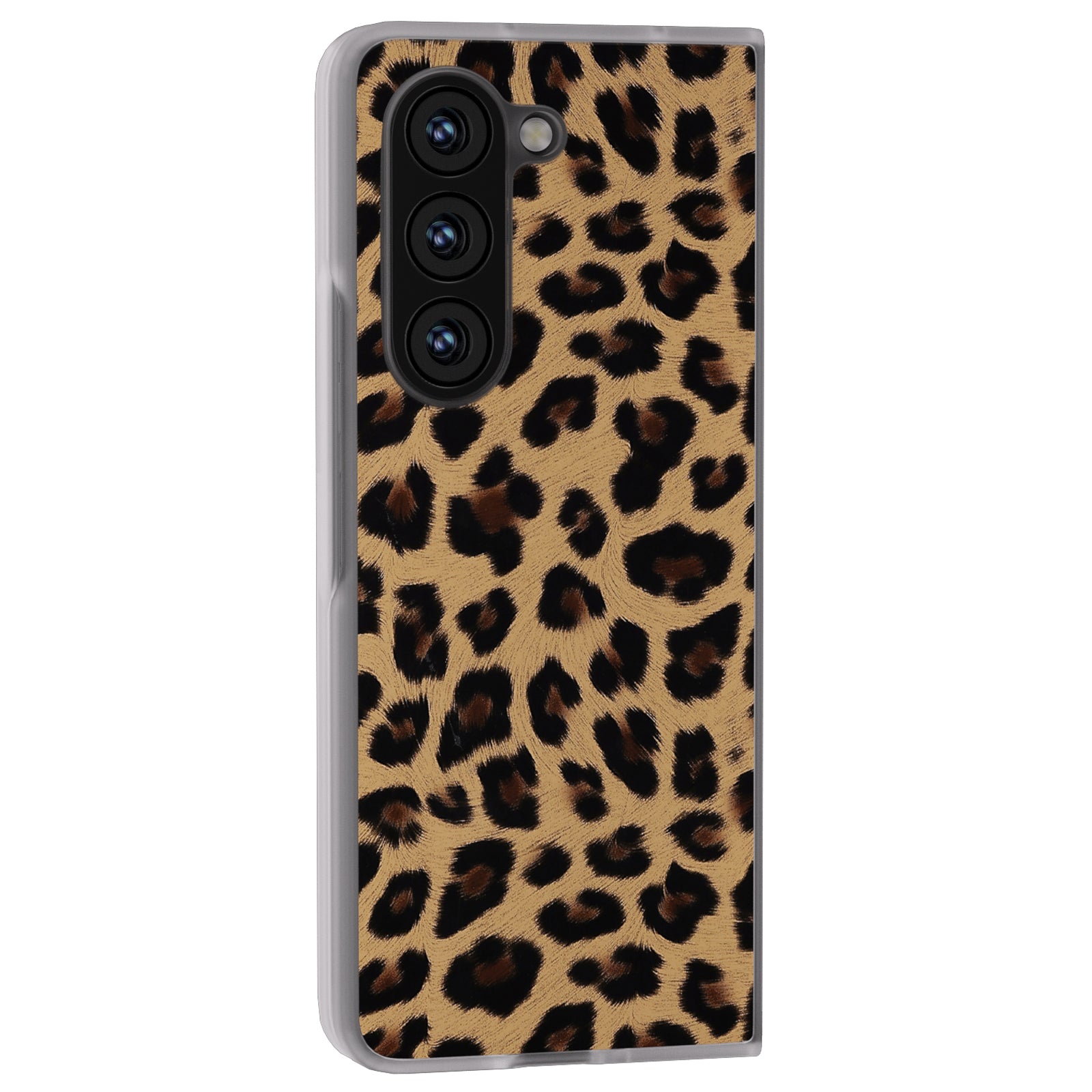 For Samsung Galaxy Z Fold6 5G Case Leather+PC Non-Slip Phone Cover Leopard Pattern - Champagne Gold