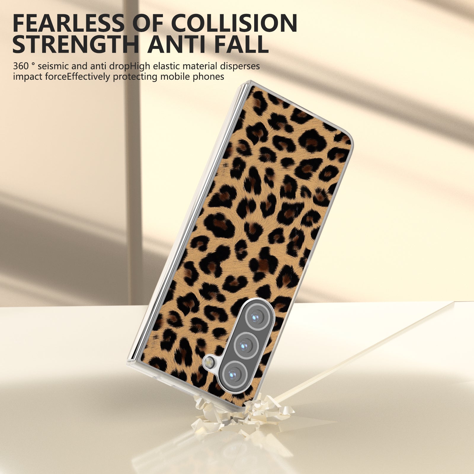 For Samsung Galaxy Z Fold6 5G Case Leather+PC Non-Slip Phone Cover Leopard Pattern - Champagne Gold