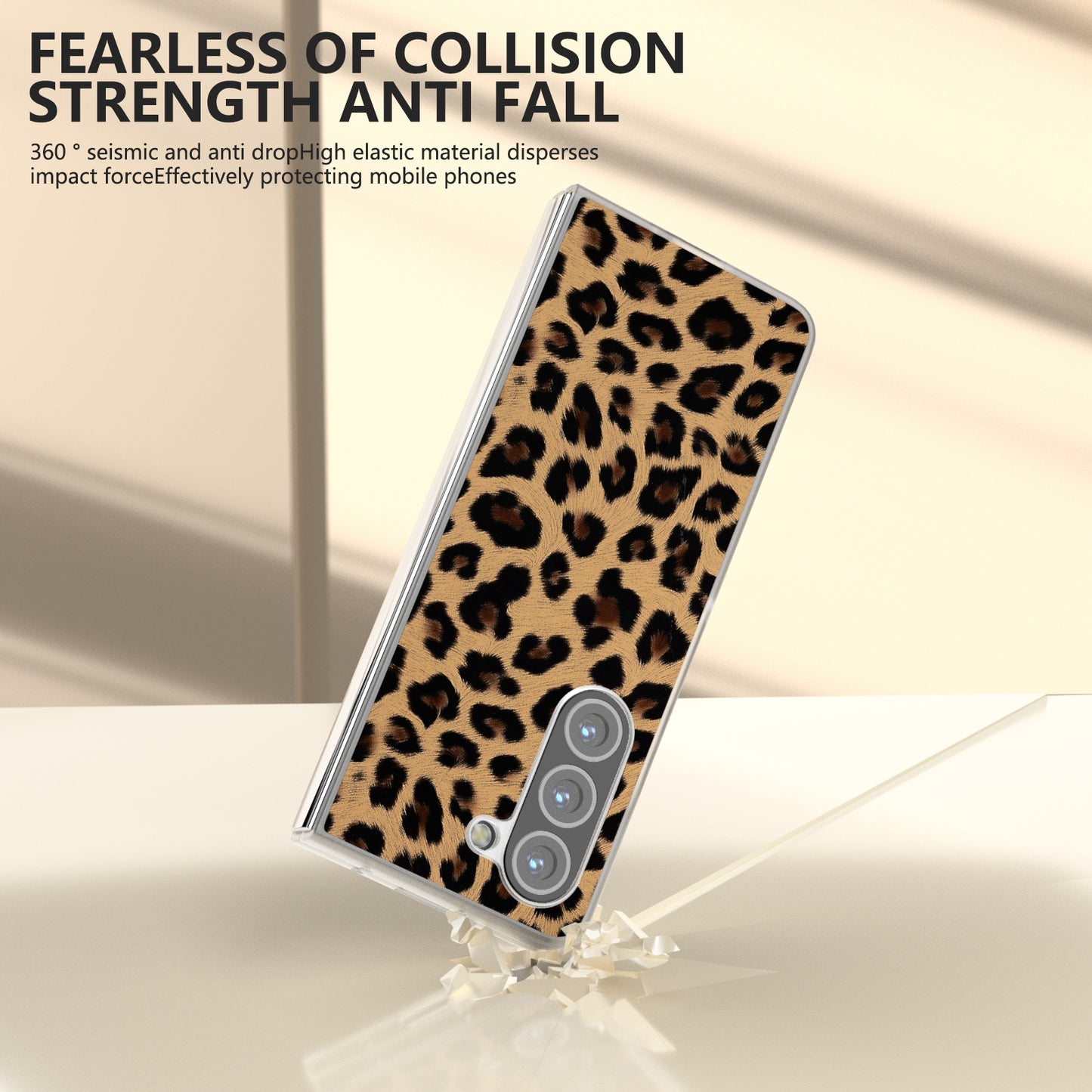 For Samsung Galaxy Z Fold6 5G Case Leather+PC Non-Slip Phone Cover Leopard Pattern - Champagne Gold