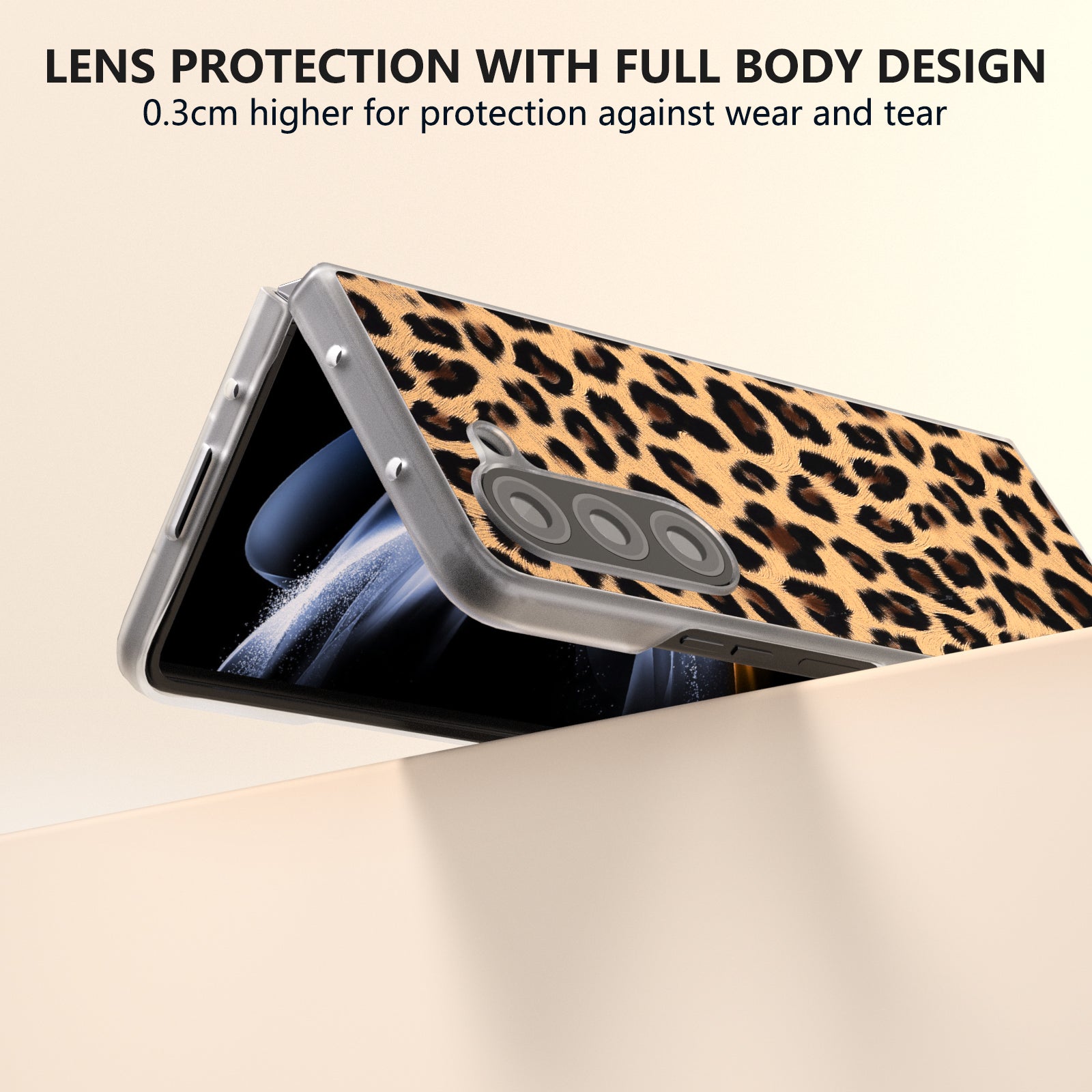 For Samsung Galaxy Z Fold6 5G Case Leather+PC Non-Slip Phone Cover Leopard Pattern - Champagne Gold